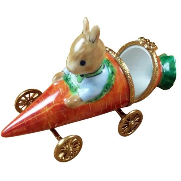 Rabbit in Carrot Car for Collectors Porcelain Limoges Rabbit French Trinket Box