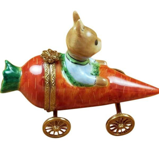Rabbit in Carrot Car for Collectors Porcelain Limoges Rabbit French Trinket Box