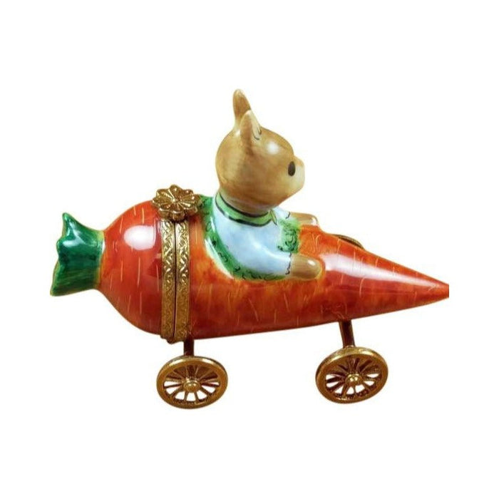Authentic Rochard Rabbit in Carrot Car Limoges box, hand-painted in France, from Limoges Boutique