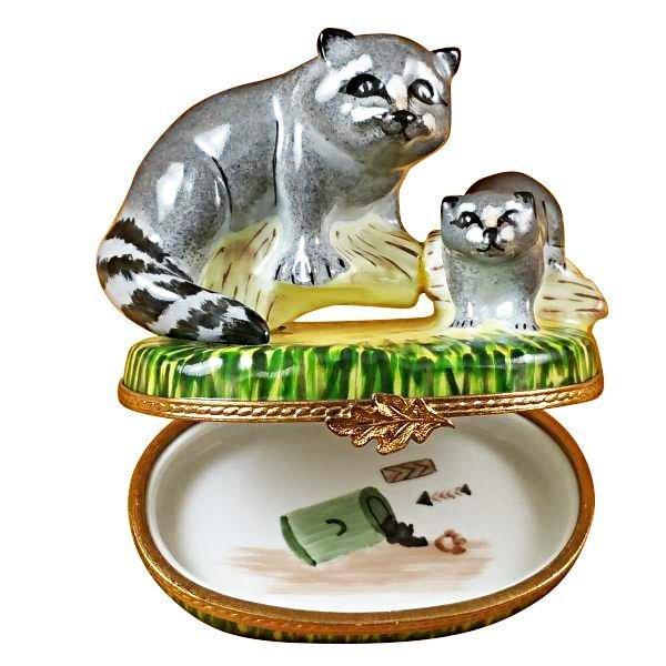 Raccoon Family Limoges Box for Collectors Porcelain Limoges mother wild Rochard Limoges Box French Trinket Box
