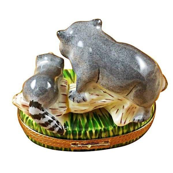 Raccoon Family Limoges Box for Collectors Porcelain Limoges mother wild Rochard Limoges Box French Trinket Box