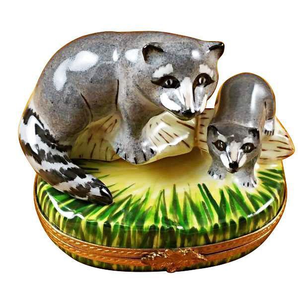 Raccoon Family Limoges Box for Collectors Porcelain Limoges mother wild Rochard Limoges Box French Trinket Box