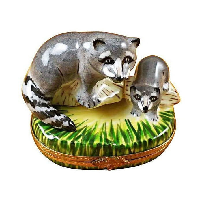 Authentic Rochard Raccoon with Baby Limoges box, hand-painted in France, from Limoges Boutique