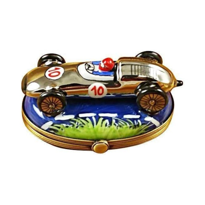 Authentic Rochard Race Car Blue Base Online Limoges box, hand-painted in France, from Limoges Boutique