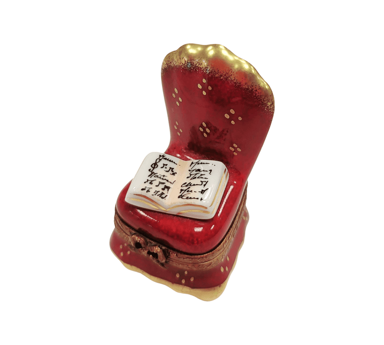 Red Chair w Book Limoges Box Porcelain Figurine-furniture home LIMOGES BOXES-CH1R293
