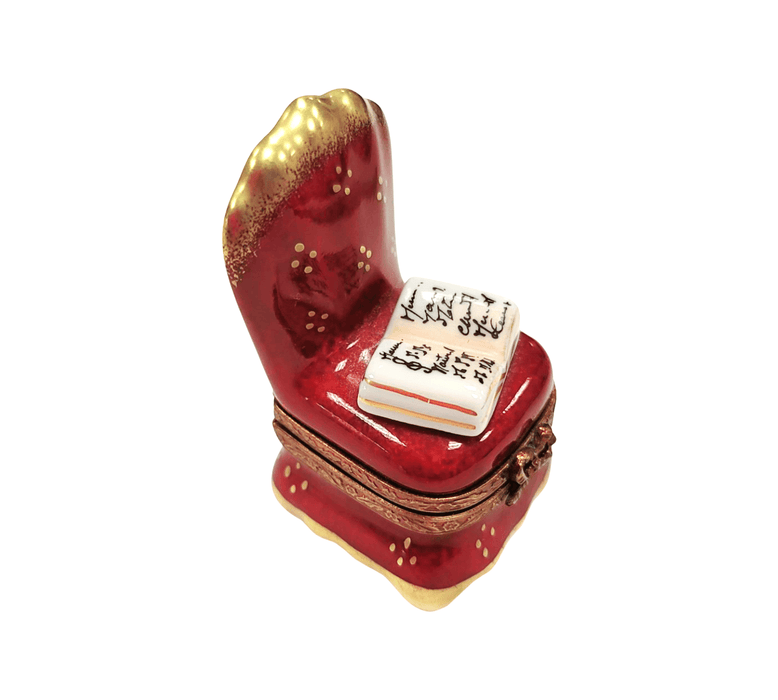 Red Chair w Book Limoges Box Porcelain Figurine-furniture home LIMOGES BOXES-CH1R293