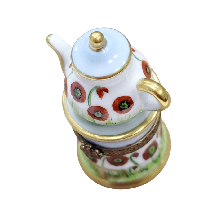 Red Flower Teapot Coffee Pot Limoges Box Porcelain Figurine-Furniture Home Limoges Boxes-CH2P234A