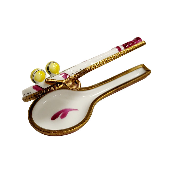 Red Tennis Racquet Box for Sports Lovers Porcelain Limoges sports French Trinket Box
