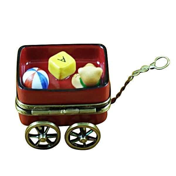 Red Wagon Teddy Bear Keepsake Porcelain Limoges Teddy French Trinket Box