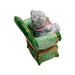 Removable Gray Teddy Bear in Green Chair Limoges Box Porcelain Figurine-Teddy-CH3S185B