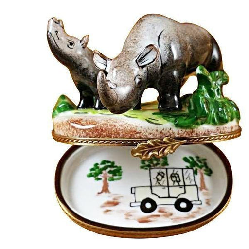 Rhino and Baby Limoges Box for Wildlife Lovers Porcelain Limoges Limoges Boxes wild animals French Trinket Box