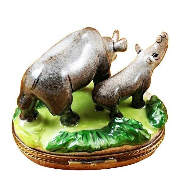Rhino and Baby Limoges Box for Wildlife Lovers Porcelain Limoges Limoges Boxes wild animals French Trinket Box