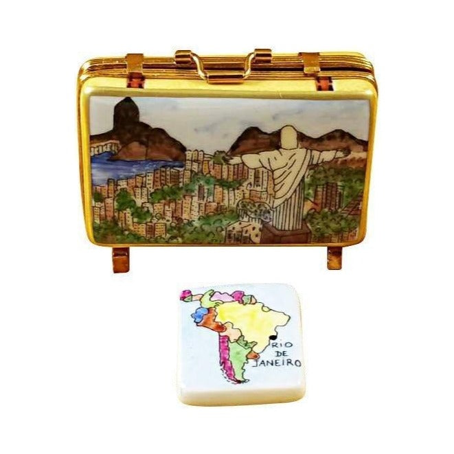 Authentic Rochard Rio Suitcase for Travel Limoges box, hand-painted in France, from Limoges Boutique