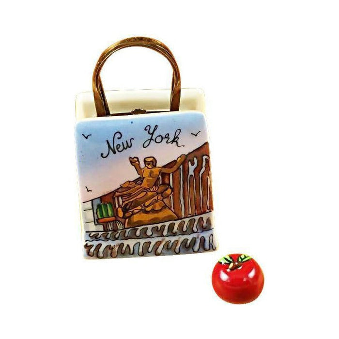 Rockefeller Shopping Bag with Apple New York by Rochard, an authentic French Limoges box from Limoges Boutique
