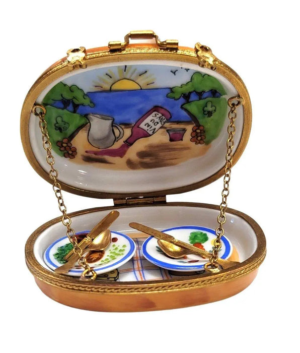 Romantic Picnic Limoges Box for Couples Porcelain Limoges Beach Love Valentine basket French Trinket Box