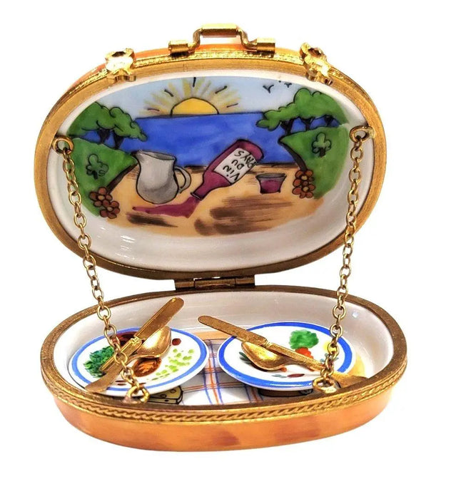 Romantic Picnic Limoges Box for Couples Porcelain Limoges Beach Love Valentine basket French Trinket Box