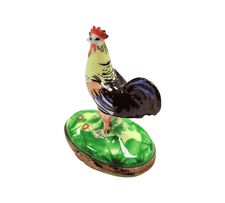 Rooster on Green Base-birds LIMOGES BOXES farm-CH1R329