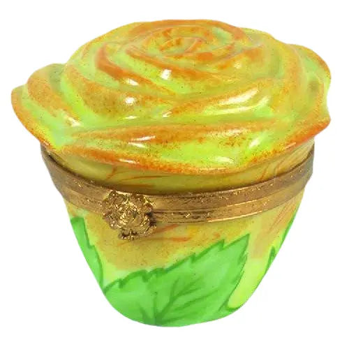 Rose Bud Yellow for Collectors Porcelain Limoges flowers French Trinket Box