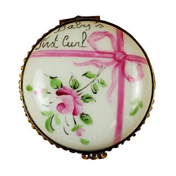 Round Pink First Curl for Baby Keepsake Porcelain Limoges Baby Special Occasion French Trinket Box