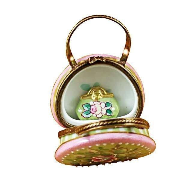 Round Purse Limoges Box for Collectors Porcelain Limoges purse limoges boxes French Trinket Box