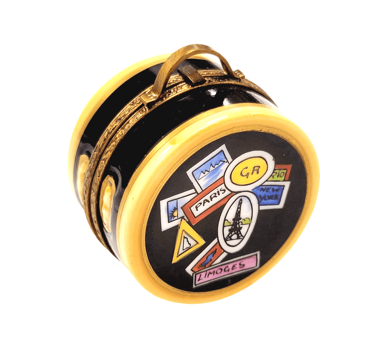 Round Suitcase Limoges Box for Travel Enthusiasts Porcelain Limoges travel French Trinket Box