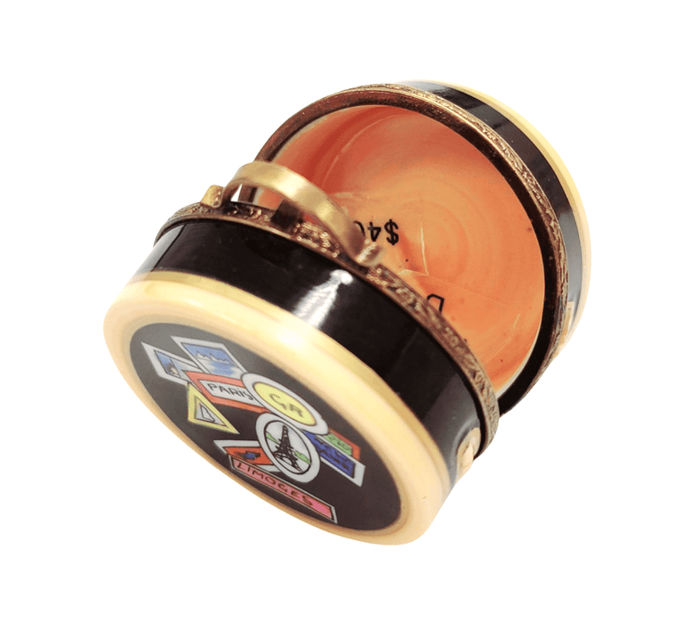 Round Suitcase Limoges Box for Travel Enthusiasts Porcelain Limoges travel French Trinket Box