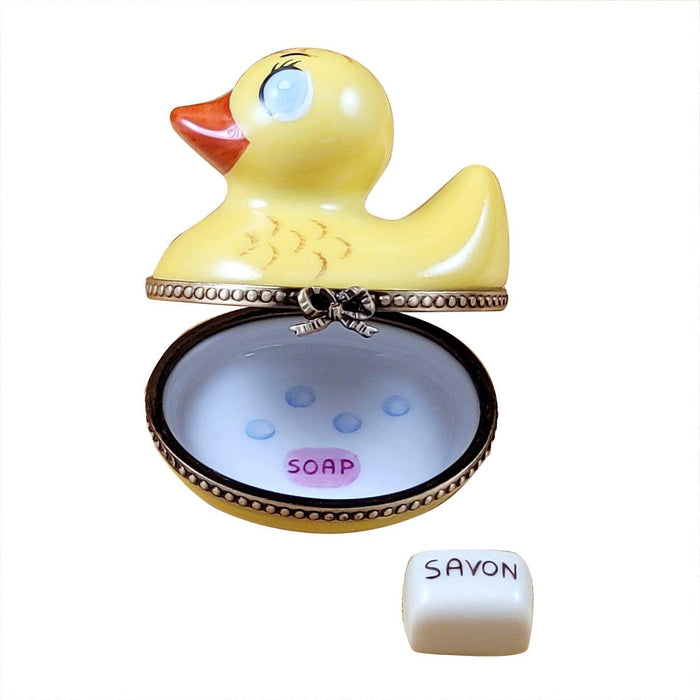 Rubber Duck Delight for Bath Lovers Porcelain Limoges baby bird French Trinket Box