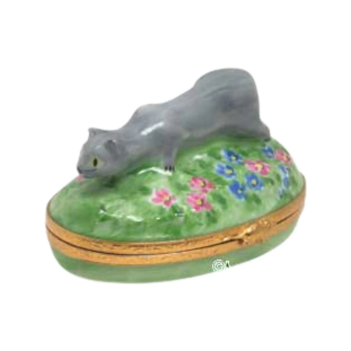 Russian Blue Limoges Box for Cat Lovers Porcelain Limoges cat cats French Trinket Box