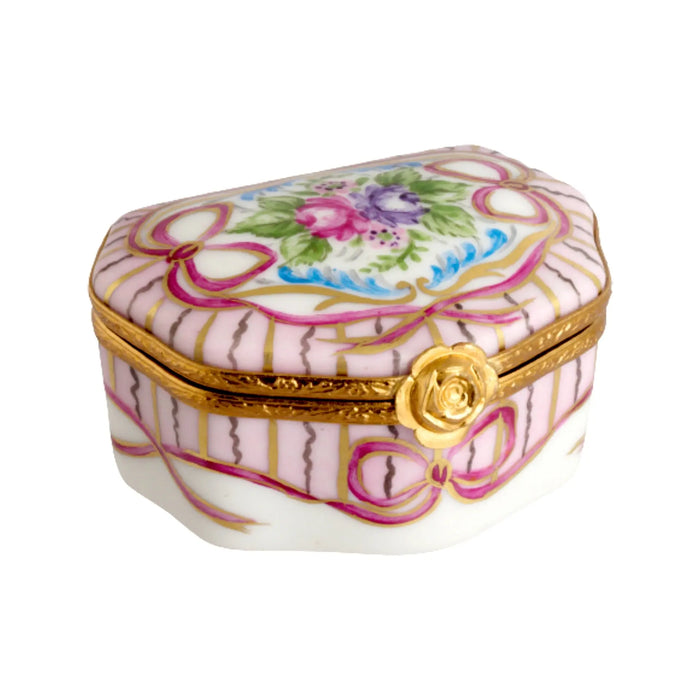 Sandra Recamier Pink Box for Elegant Decor Porcelain Limoges shaped French Trinket Box