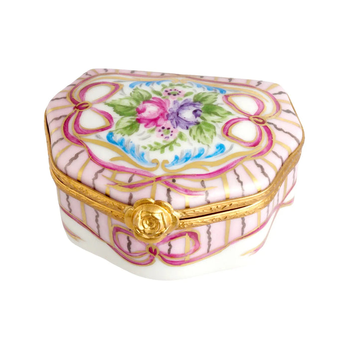 Sandra Recamier Pink Box for Elegant Decor Porcelain Limoges shaped French Trinket Box