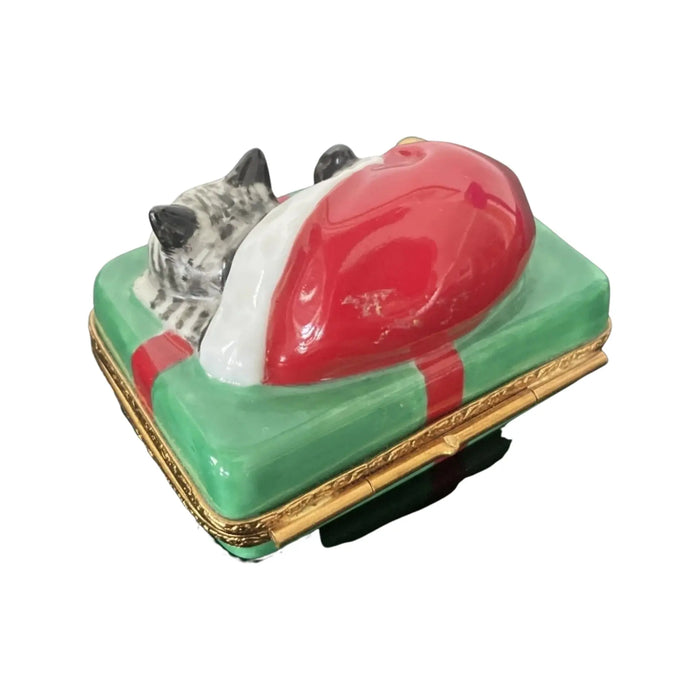Santa Cat Limoges Box for Cat Lovers Porcelain Limoges xmas theme santa claus cat French Trinket Box
