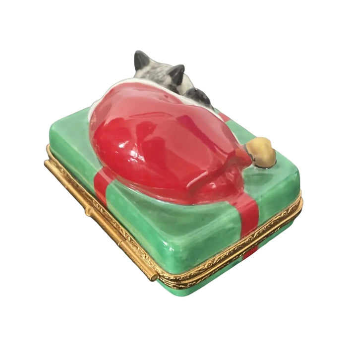 Santa Cat Limoges Box for Cat Lovers Porcelain Limoges xmas theme santa claus cat French Trinket Box