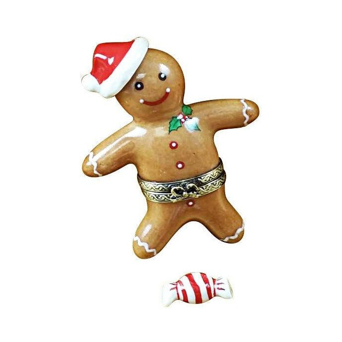 Genuine Rochard Santa Gingerbread Man with 3D Hat & Removable Peppermint Candy Limoges box painted by hand in France
