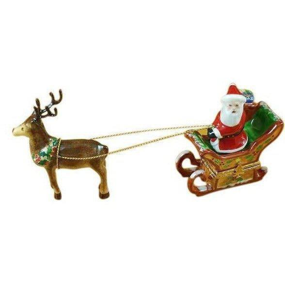 Santa Sleigh Limoges Box for Holiday Cheer Porcelain Limoges Santa Claus French Trinket Box