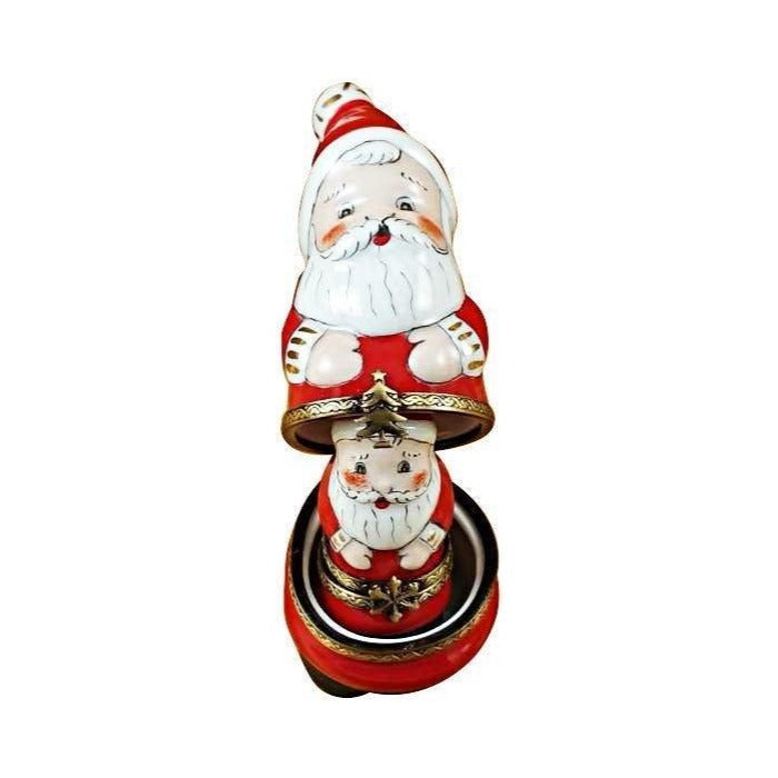 Lid of the Santa Nesting with Ball on Top Limoges box from above, painted by hand