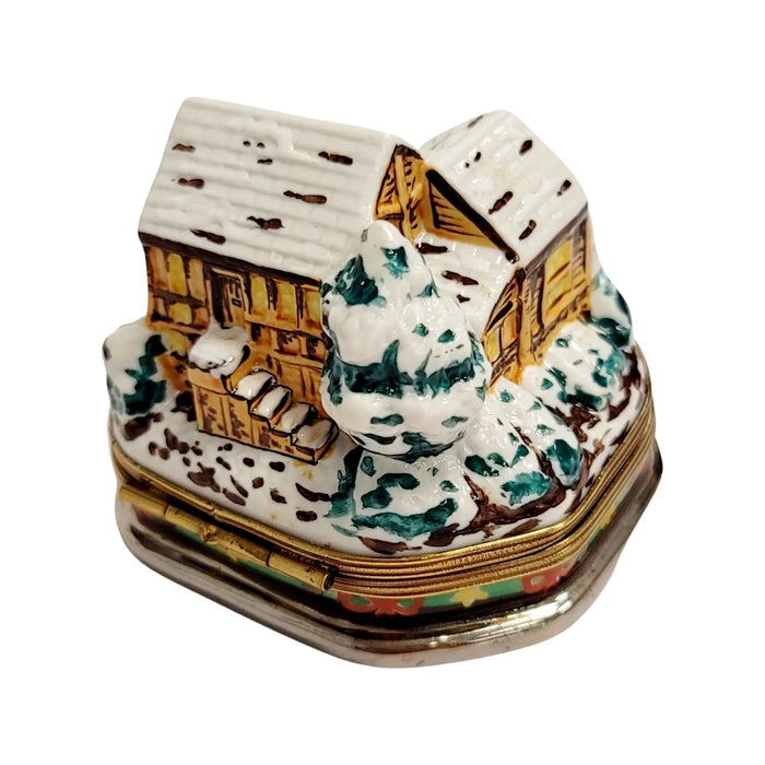Santa On Cottage Roof for Holiday Cheer Porcelain Limoges santa christmas French Trinket Box