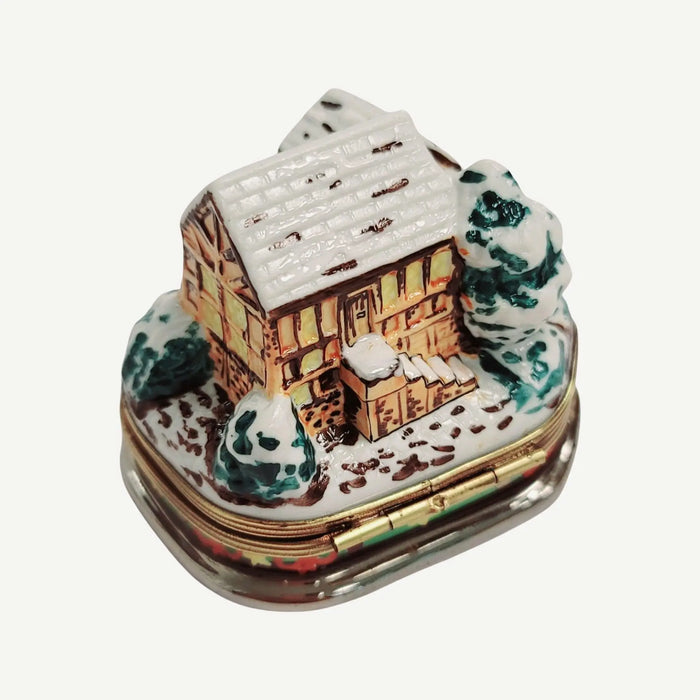Santa On Cottage Roof for Holiday Cheer Porcelain Limoges santa christmas French Trinket Box