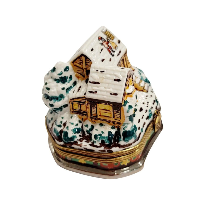 Santa On Cottage Roof for Holiday Cheer Porcelain Limoges santa christmas French Trinket Box
