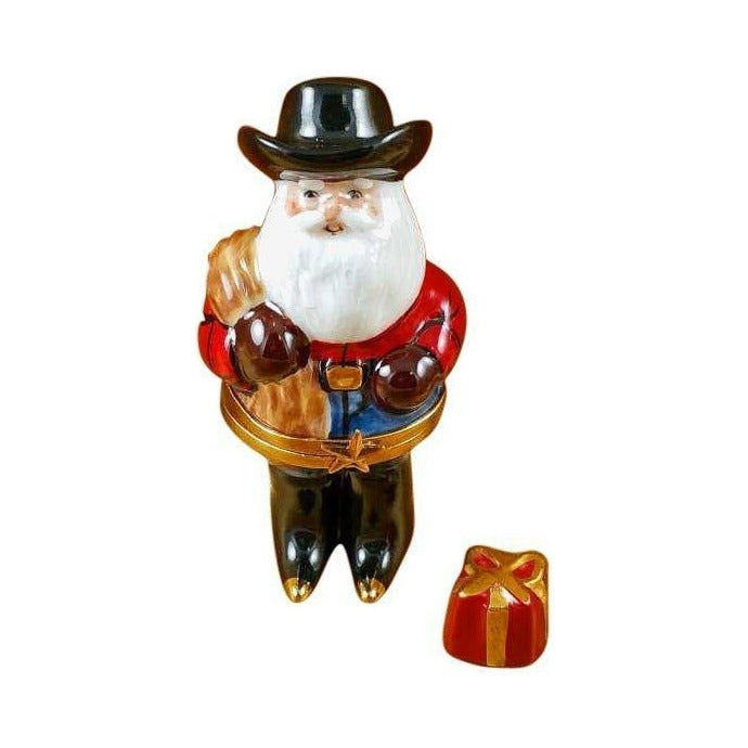 Authentic Rochard Santa Texas with Hat Boots Rope Limoges box, hand-painted in France for Christmas, from Limoges Boutique