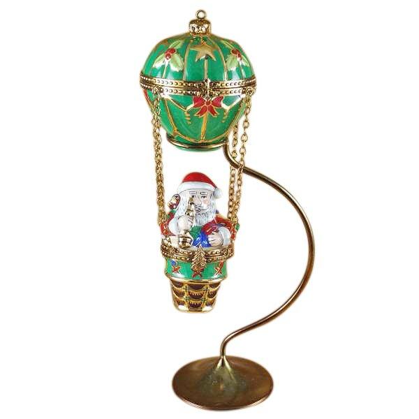 Santa Hot Air Balloon for Holiday Decor Porcelain Limoges Santa vehicle French Trinket Box