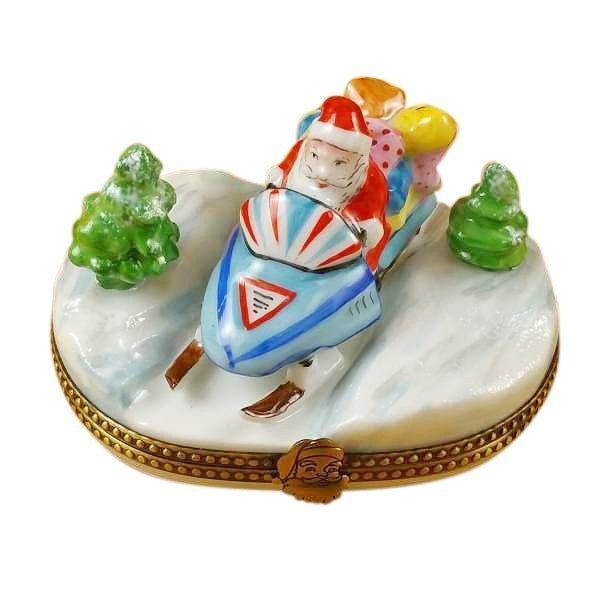 Santa on Snowmobile Limoges Box for Holiday Cheer Porcelain Limoges Santa vehicle French Trinket Box
