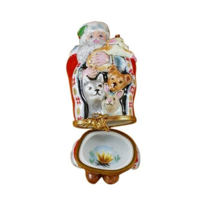 Painted details on the Santa with Animals Limoges box, French art in miniature
