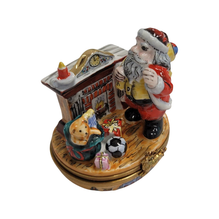 Santas by Fireplace Limoges Box Porcelain Figurine-Santa-CH7N117
