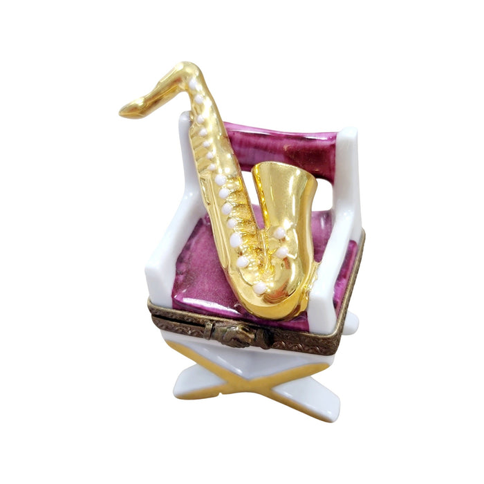Saxophone on Chair Limoges Box Porcelain Figurine-Music LIMOGES BOXES-CH2P178