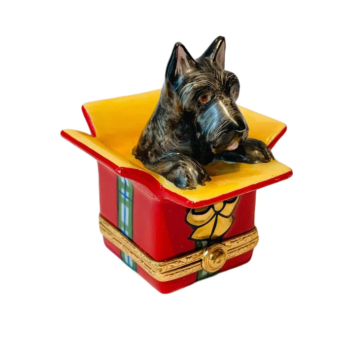 Scottie Dog Limoges Box for Christmas Gifts Porcelain Limoges dog dogs xmas theme French Trinket Box