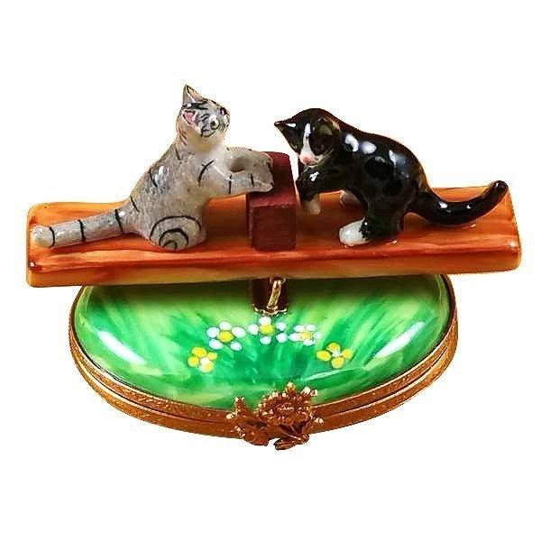 See Saw Cats for Cat Lovers Porcelain Limoges cat siamese baby French Trinket Box