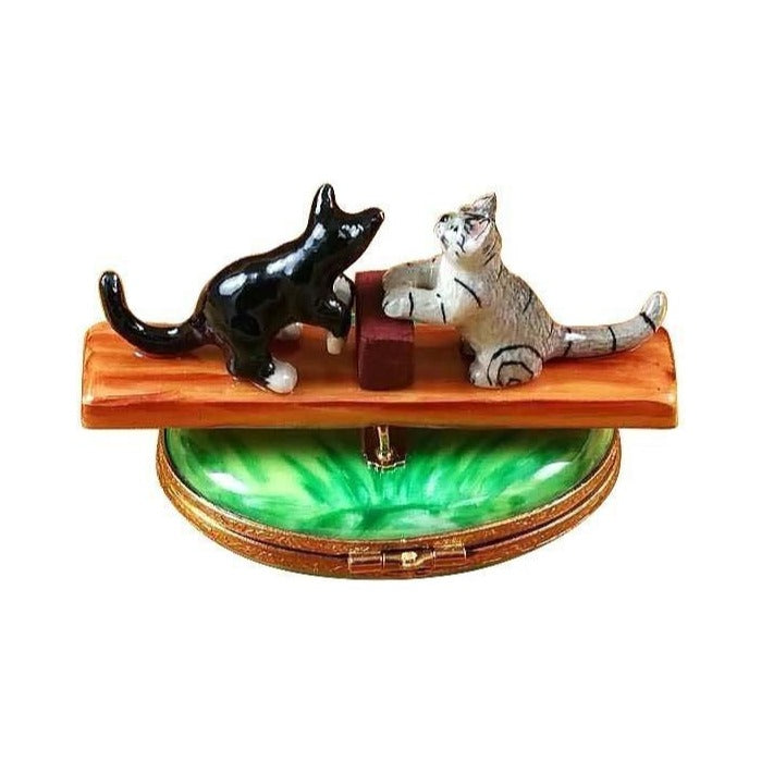 Collectible See Saw Cats Limoges box with artisan brushwork