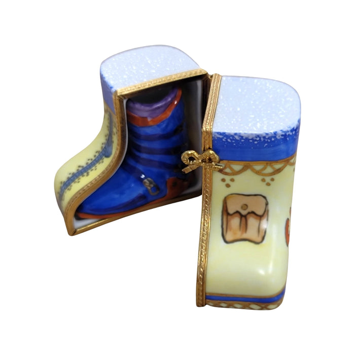 Ski Boots Limoges Box for Ski Enthusiasts Porcelain Limoges Sports Shoes Winter French Trinket Box