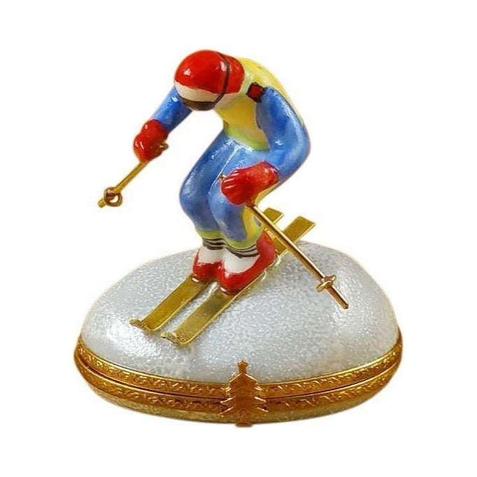 Authentic Rochard Skier on Mountain USA Limoges box, hand-painted in France, from Limoges Boutique