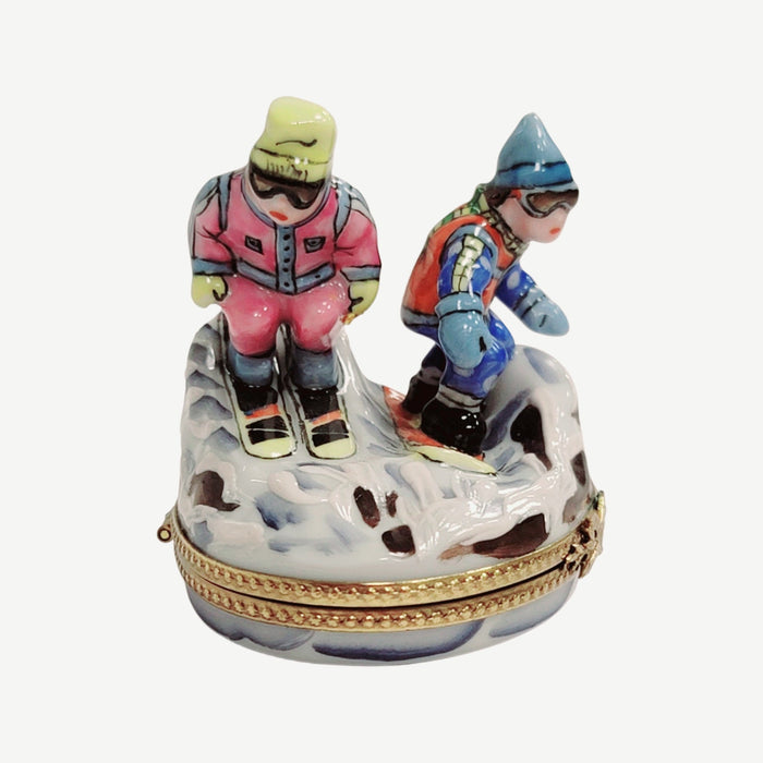 Skiing Adventure Limoges Box for Sports Enthusiasts Porcelain Limoges xmas sports French Trinket Box